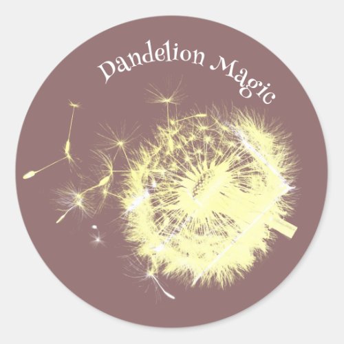 Pretty Yellow Blowing Dandelion WildFlower Pink Classic Round Sticker