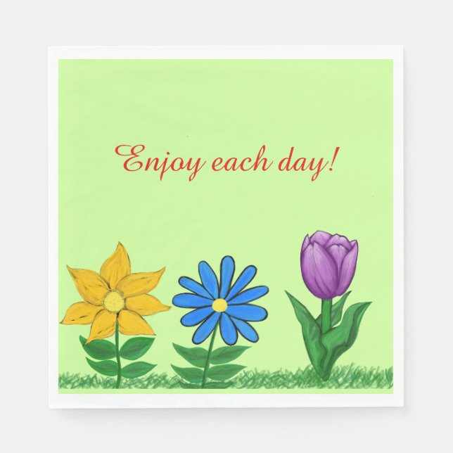 Pretty Yellow Blue Purple Floral Paper Napkins (Front)