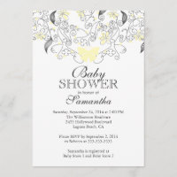 Pretty Yellow Butterfly Gender Neutral Baby Shower Invitation