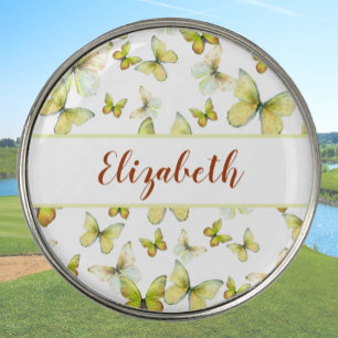 Pretty yellow butterfly with custom name ladies  golf ball marker
