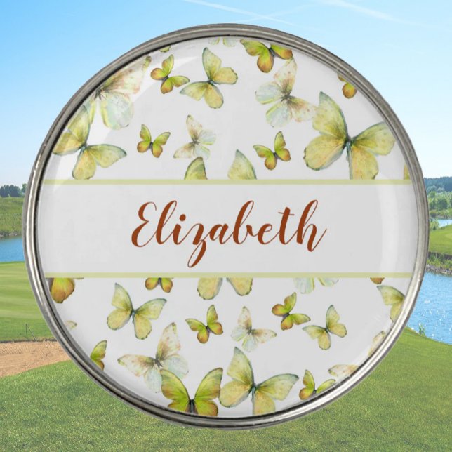 Pretty yellow butterfly with custom name ladies  golf ball marker (Creator Uploaded)