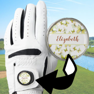 Pretty yellow butterfly with custom name ladies golf glove