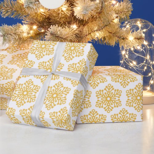 Pretty yellow Christmas snowflakes gift wrap