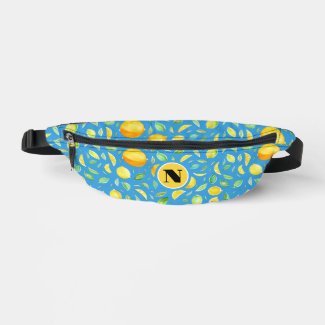 Pretty Yellow Citrus Watercolor Pattern Monogram