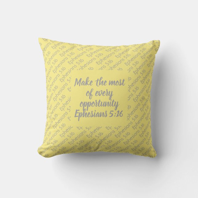 Pretty Yellow Customizable Christian Bible Verse Throw Pillow (Front)