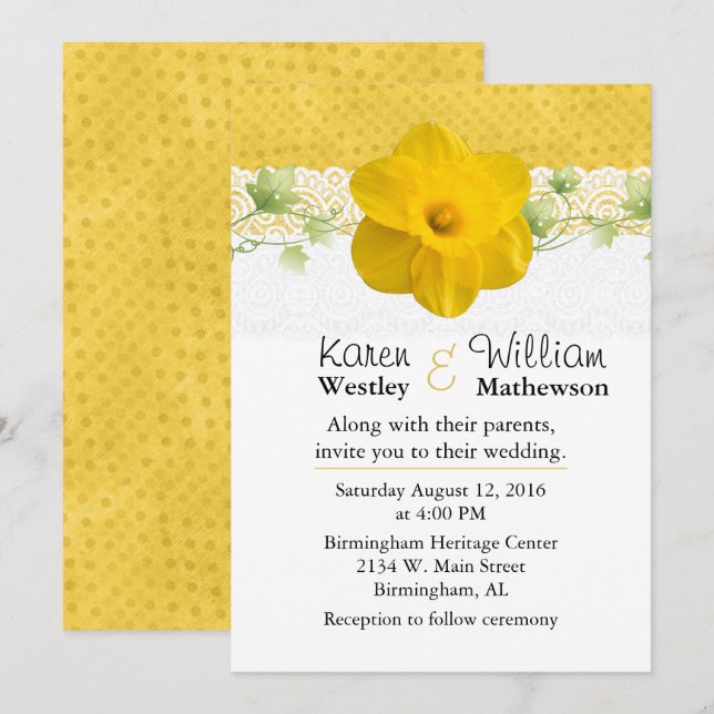 Pretty Yellow Daffodil Wedding Invitation (Front/Back)