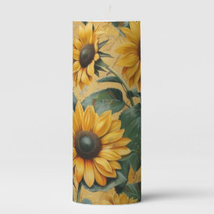 PRETTY YELLOW FALL SUNFLOWER FLOWER PILLAR CANDLE