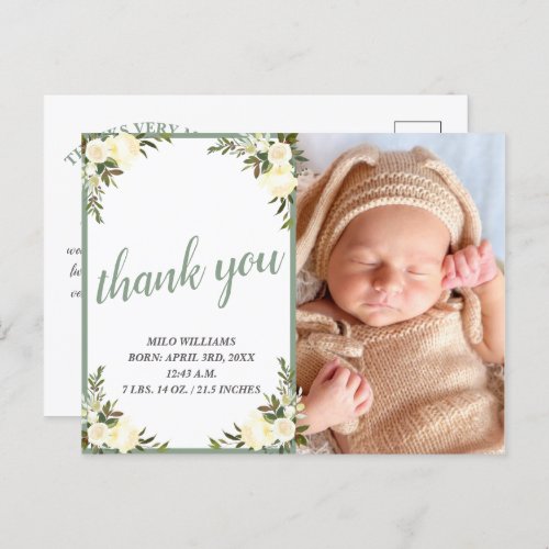 Pretty Yellow Floral Baby Shower Thank You Photo Postcard