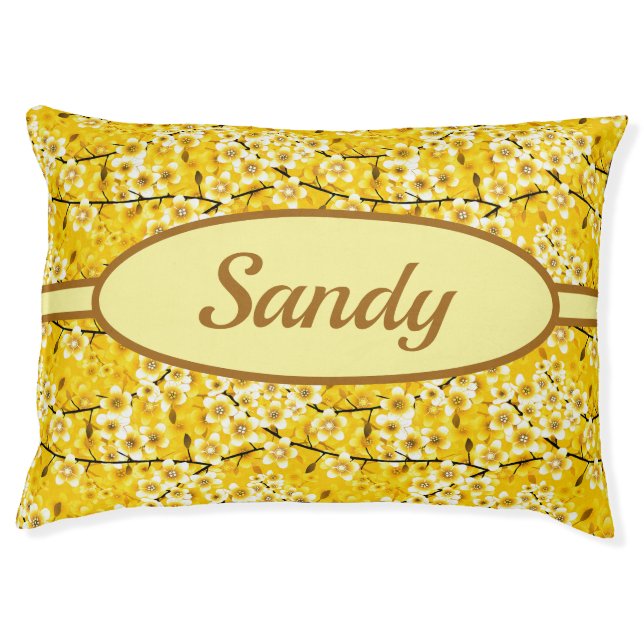 Pretty Yellow Floral Botanical Pattern Dog Cat Pet Bed (Front)