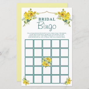 Pretty Yellow Floral Bridal Shower Bingo Game
