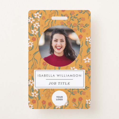 Pretty Yellow Floral Employee Photo ID Template Badge