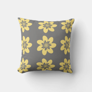 Pretty Yellow Floral On Gray Throw Pillow