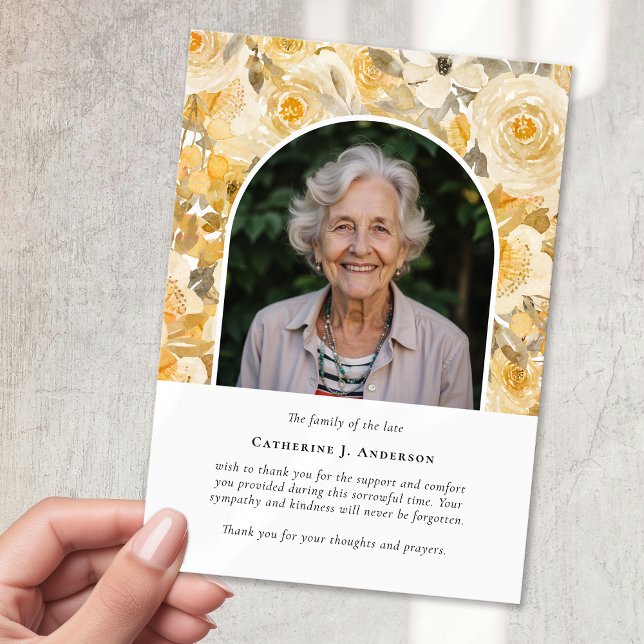 Pretty Yellow Floral Photo Sympathy Funeral Thank You Card (Creator Uploaded)