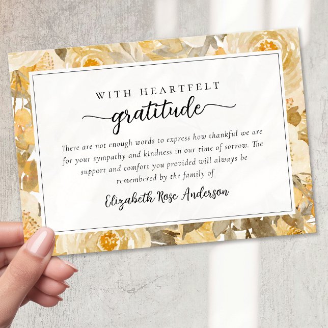 Pretty Yellow Floral Sympathy Funeral Thank You Card (Creator Uploaded)