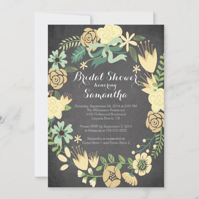 Pretty Yellow Floral Wreath Bridal Shower Invitation (Front)