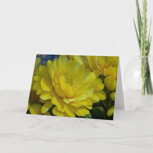 Pretty Yellow Flower Art Garden Note Card (Front)