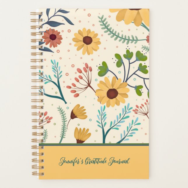 Pretty Yellow Flower Custom Gratitude Journal Planner (Front)