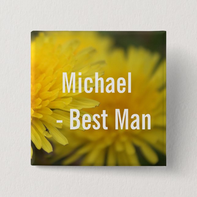 Pretty yellow flower dandelion wedding best man pinback button (Front)