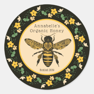 Pretty Yellow Flower Frame Honey Label
