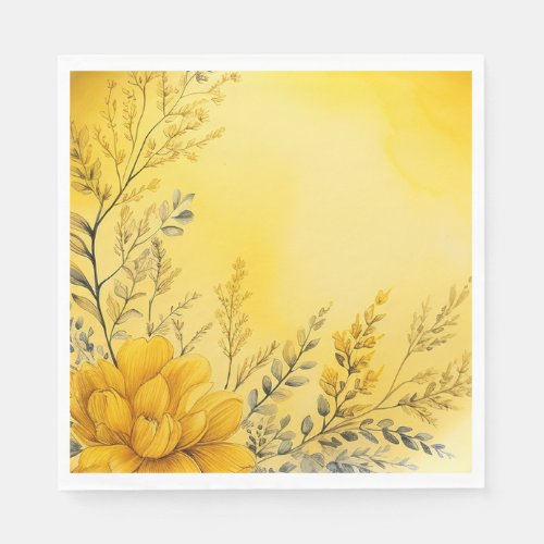 Pretty Yellow Flowers Branches Greenery Napkins