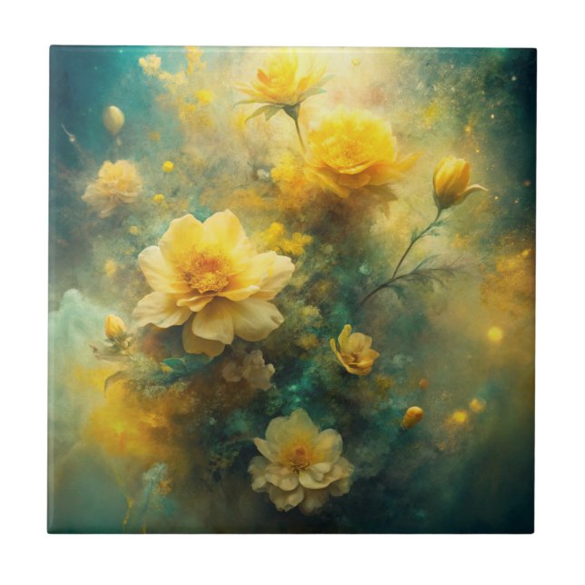 Pretty Yellow Flowers  Ceramic Tile (Front)