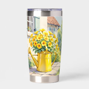 Pretty Yellow Flowers in Watering Can Insulated Tumbler