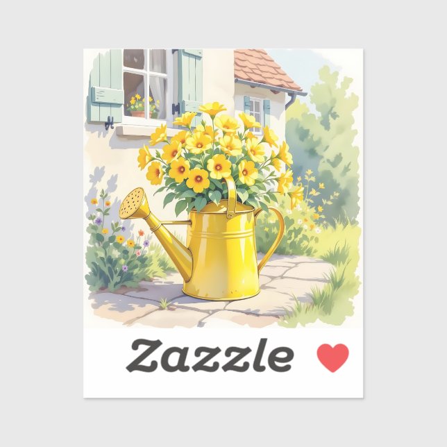 Pretty Yellow Flowers in Watering Can Sticker (Sheet)