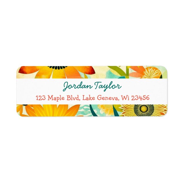 Pretty Yellow Flowers Whimsical Folk Art Label (Front)
