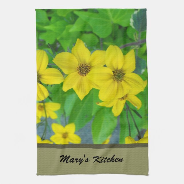 pretty yellow garden flowers, floral towel (Vertical)
