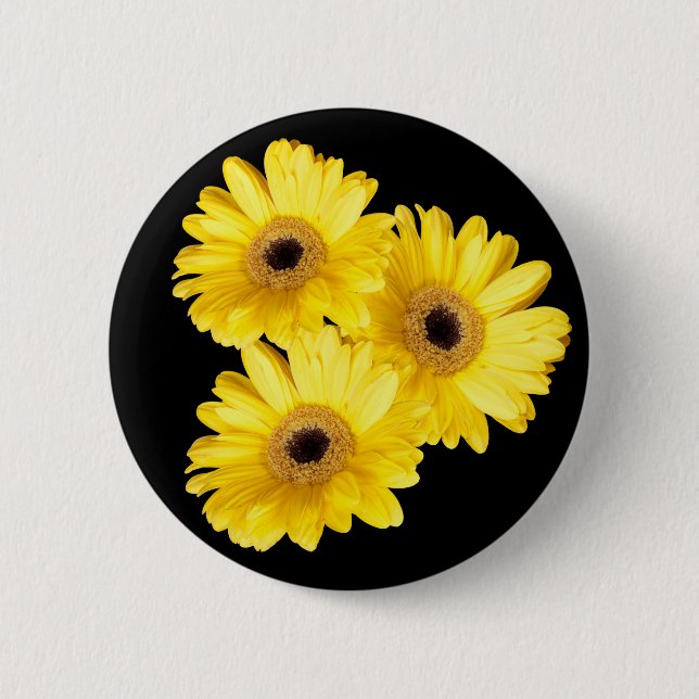 Pretty Yellow Gerber Daisy Close-Up Photographs Pinback Button (Front)
