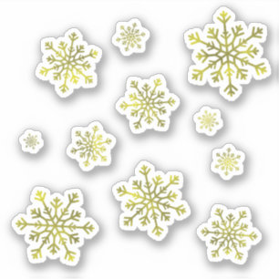 Pretty Yellow Gold Christmas Winter Snowflakes Set Sticker