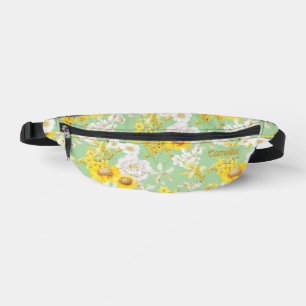 Pretty Yellow Green Floral Pattern Name Custom Fanny Pack