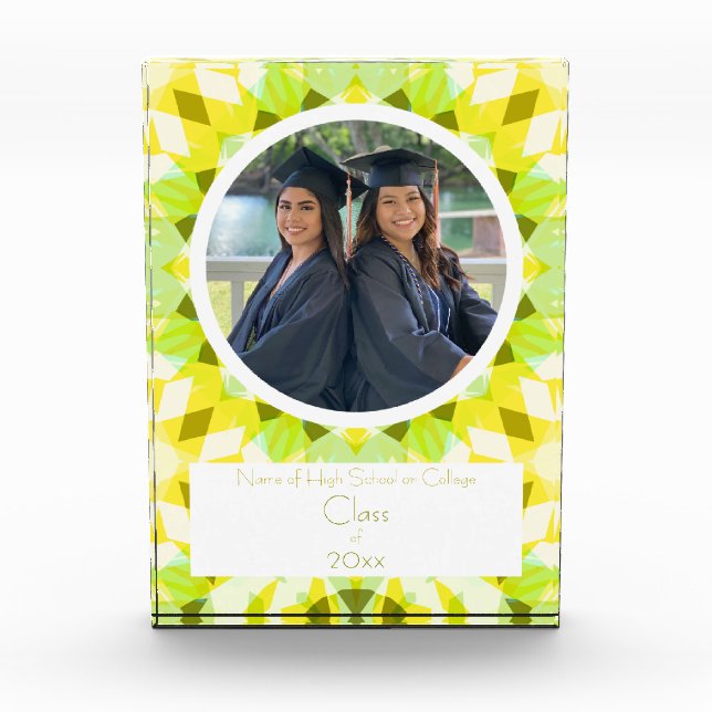 Pretty Yellow Green Graduation Photo Keepsake Gift Block (Front)