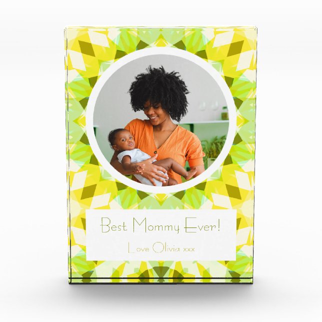 Pretty Yellow Green Mother’s Day Best Mommy Gift Photo Block (Front)