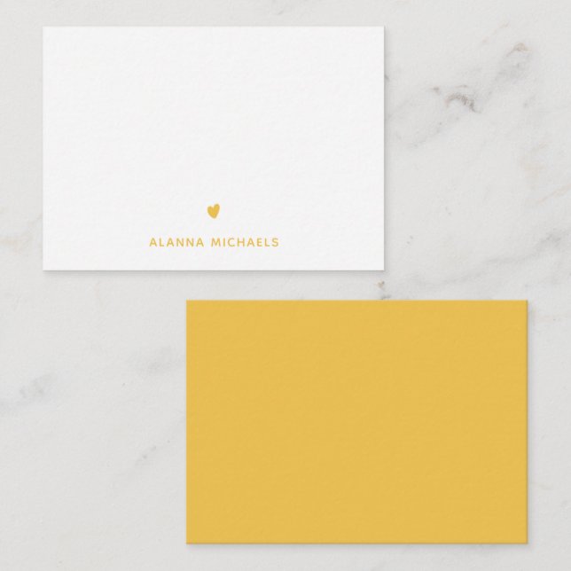 Pretty Yellow Heart and Name Note Card (Front/Back)