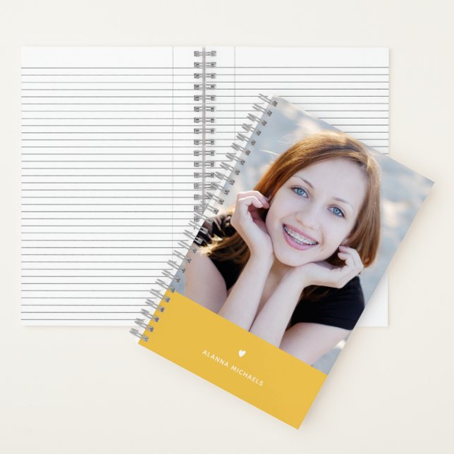 Pretty Yellow Heart and Photo with Name Notebook (Inside)
