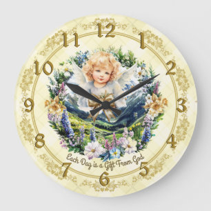 Pretty Yellow Inspirational Angel Cherub Large Clock