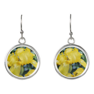 Pretty Yellow Iris Flowers Earrings
