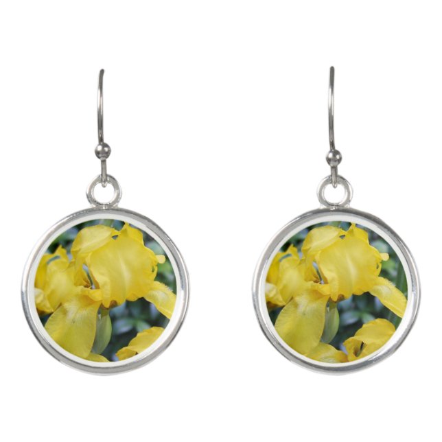 Pretty Yellow Iris Flowers Earrings (Front)