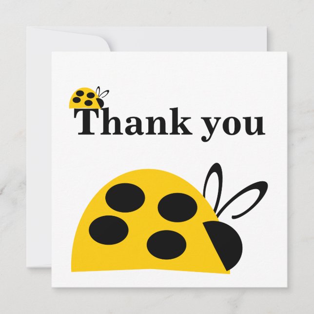 Pretty Yellow Ladybug Flat Thank You Card (Front)