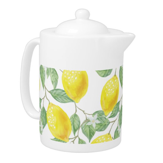 Pretty Yellow Lemons Teapot (Left)