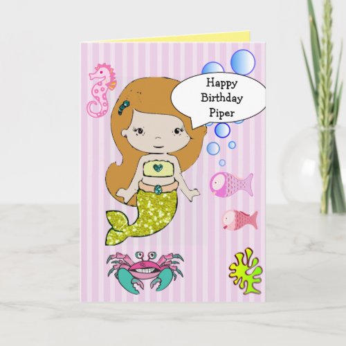 Pretty Yellow Mermaid Happy Birthday Card