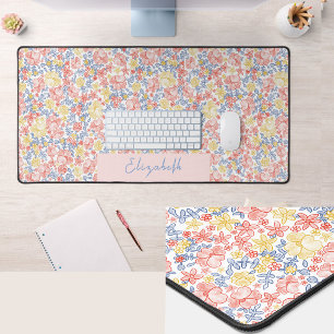 Pretty Yellow Orange Floral Custom Name Desk Mat