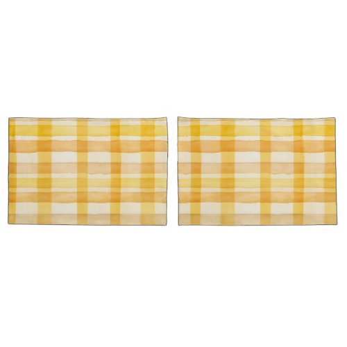 Pretty Yellow Orange Watercolor Check Pattern Pillow Case