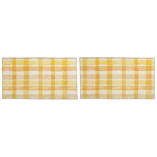 Pretty Yellow Orange Watercolor Check Pattern Pillow Case