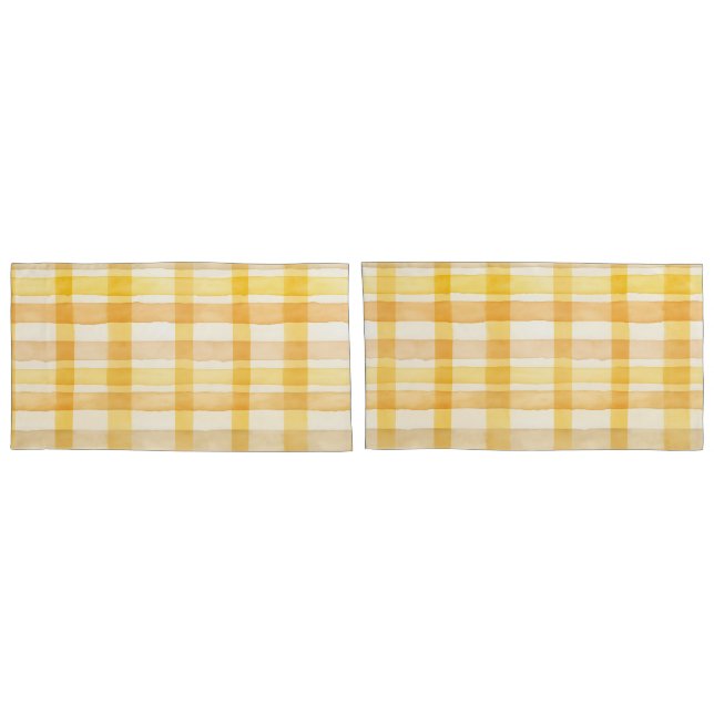 Pretty Yellow, Orange Watercolor Check Pattern Pillow Case (Back-Set)