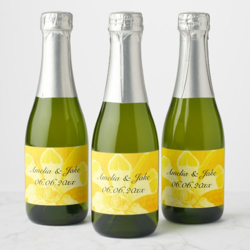 Pretty Yellow Orchid Wedding  Sparkling Wine Label