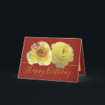 Pretty Yellow Peonies Chic Floral Bouquet Birthday Card<br><div class="desc">Beautiful large yellow peonies form a beautiful floral bouquet against a red color background. The birthday greeting text uses an attractive script typography font. The flowers cover the front of this card which can be used as a thank you card, a birthday card, or any other card of your choice....</div>