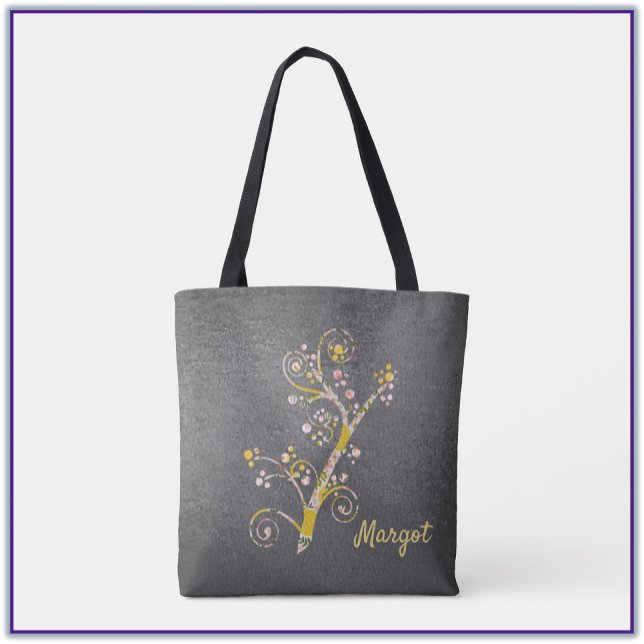 Pretty Yellow Pink and Gray Cherry Blossom Tote Ba (Creator Uploaded)