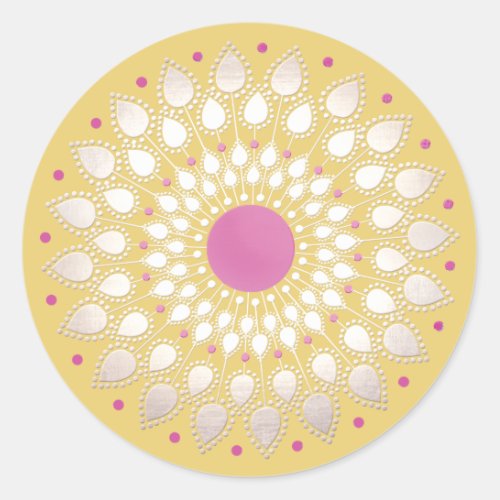 Pretty Yellow Pink Floral Lotus Mandala Flower Classic Round Sticker